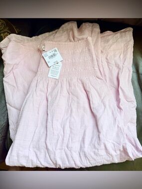 American Eagle High-Waisted Smocked Maxi Skirt— Pastel Pink